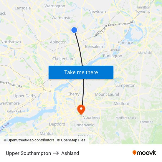 Upper Southampton to Ashland map