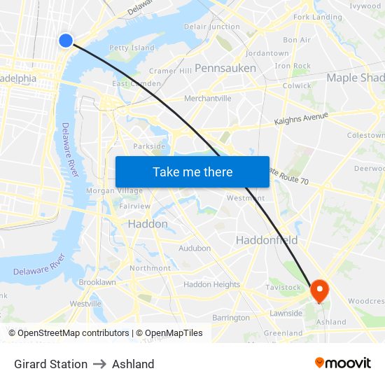 Girard Station to Ashland map