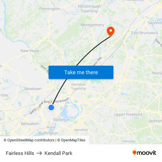 Fairless Hills to Kendall Park map