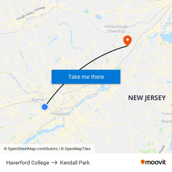 Haverford College to Kendall Park map