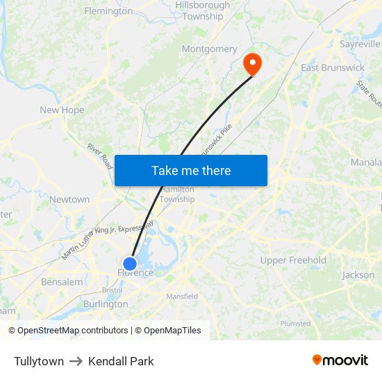 Tullytown to Kendall Park map