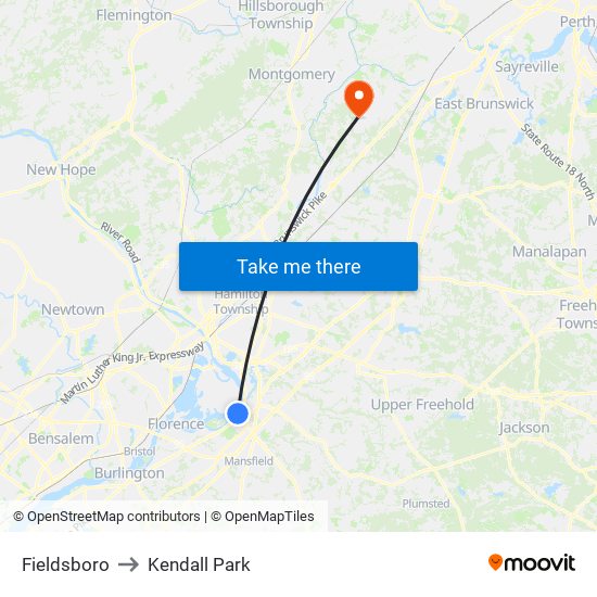 Fieldsboro to Kendall Park map
