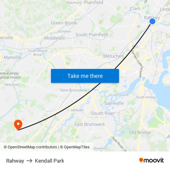 Rahway to Kendall Park map