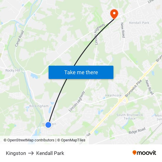 Kingston to Kendall Park map