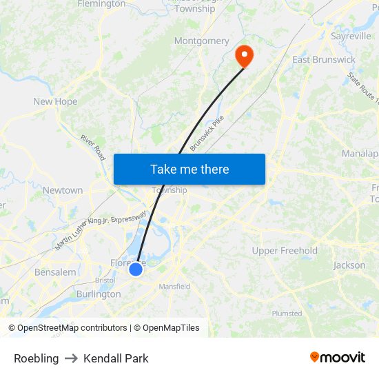 Roebling to Kendall Park map