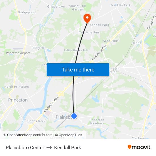 Plainsboro Center to Kendall Park map