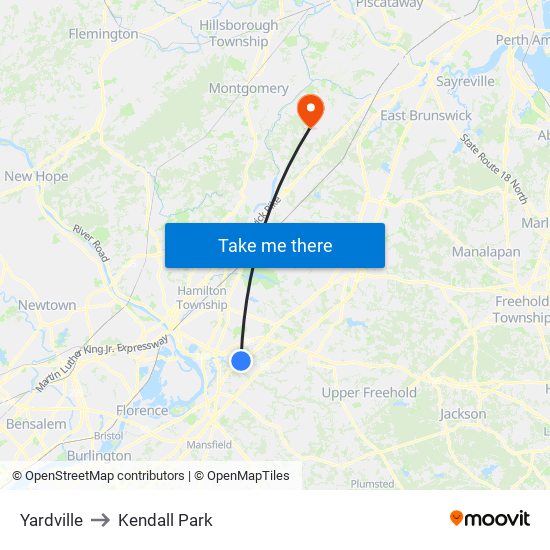 Yardville to Kendall Park map