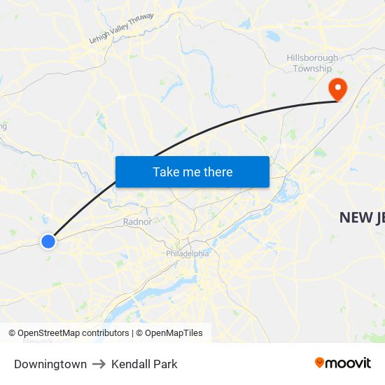 Downingtown to Kendall Park map