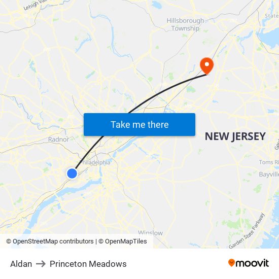 Aldan to Princeton Meadows map