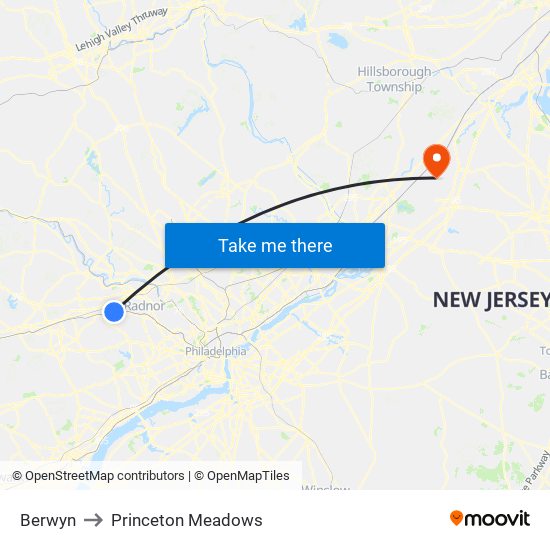 Berwyn to Princeton Meadows map