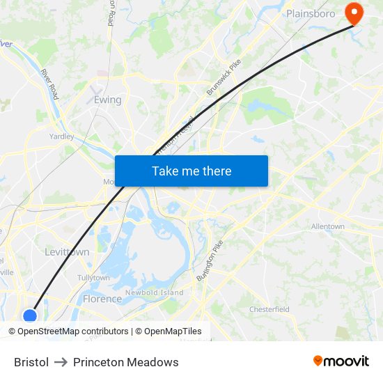 Bristol to Princeton Meadows map