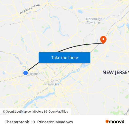 Chesterbrook to Princeton Meadows map