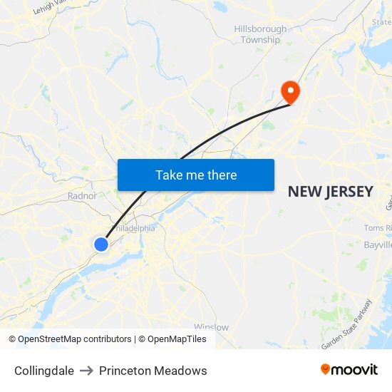 Collingdale to Princeton Meadows map