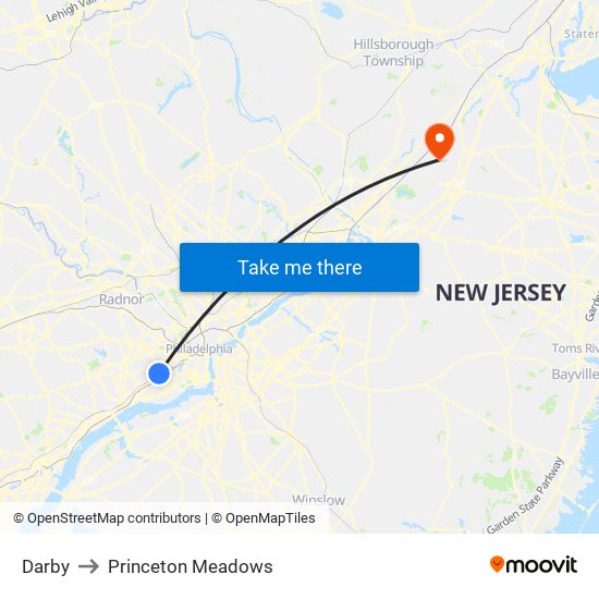 Darby to Princeton Meadows map