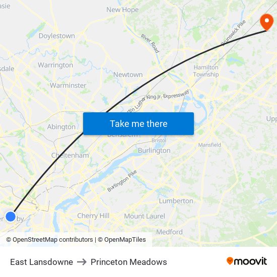 East Lansdowne to Princeton Meadows map