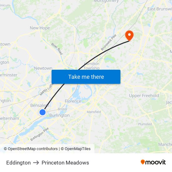 Eddington to Princeton Meadows map