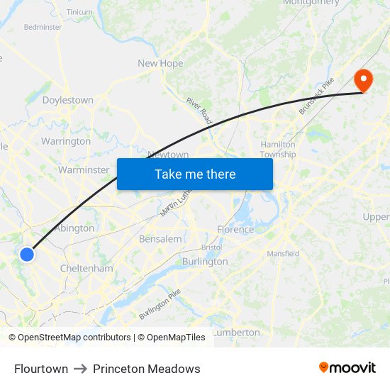 Flourtown to Princeton Meadows map