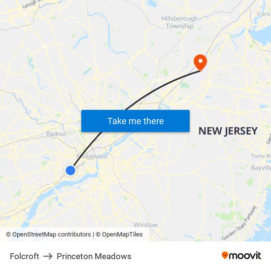 Folcroft to Princeton Meadows map