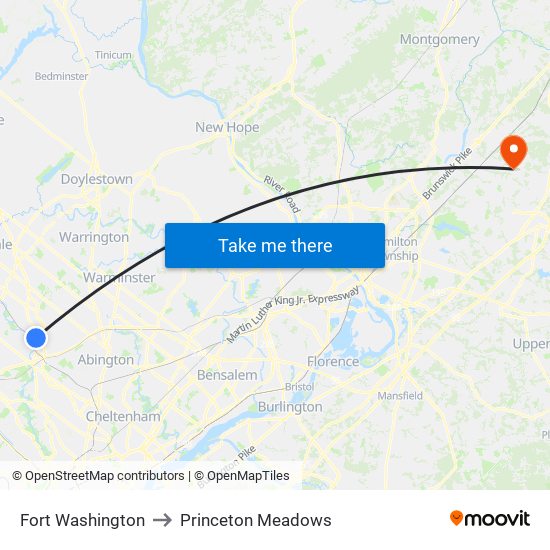 Fort Washington to Princeton Meadows map