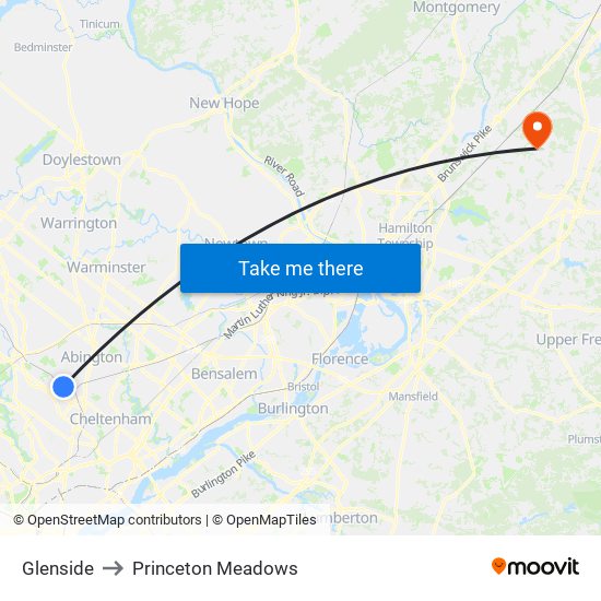 Glenside to Princeton Meadows map
