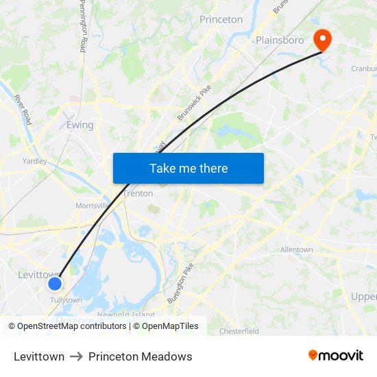 Levittown to Princeton Meadows map