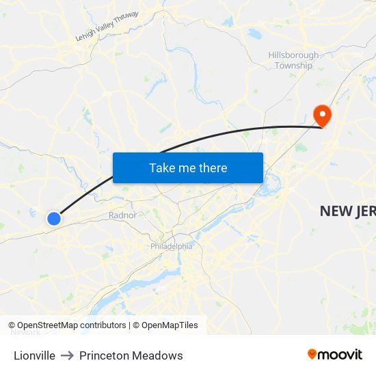 Lionville to Princeton Meadows map