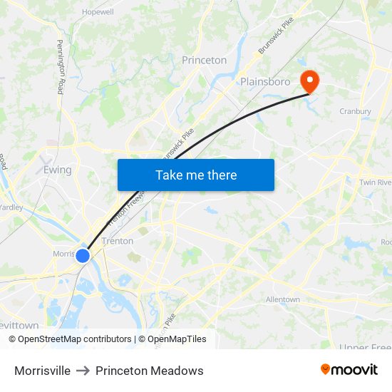 Morrisville to Princeton Meadows map