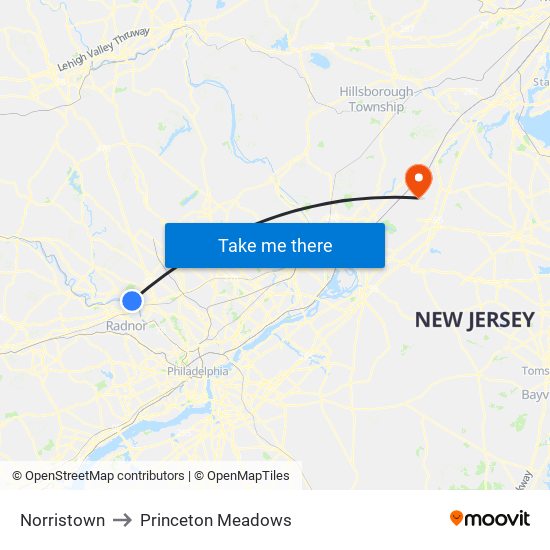 Norristown to Princeton Meadows map