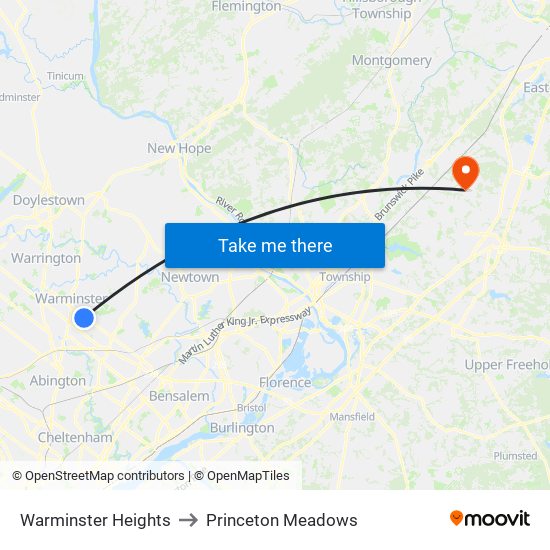 Warminster Heights to Princeton Meadows map