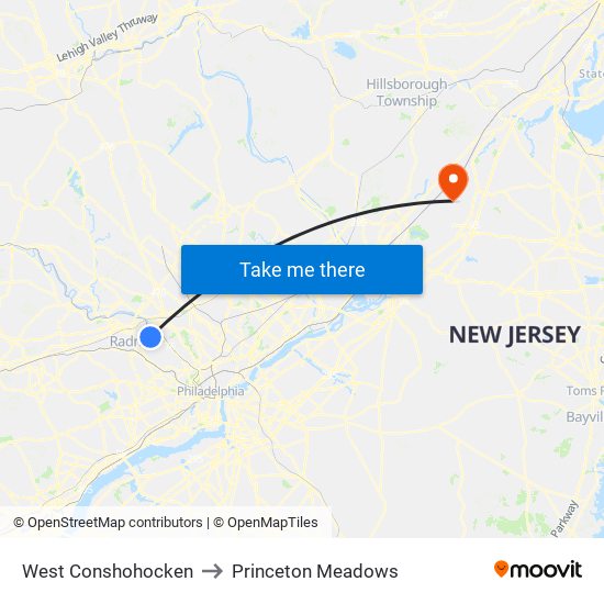 West Conshohocken to Princeton Meadows map