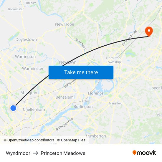 Wyndmoor to Princeton Meadows map