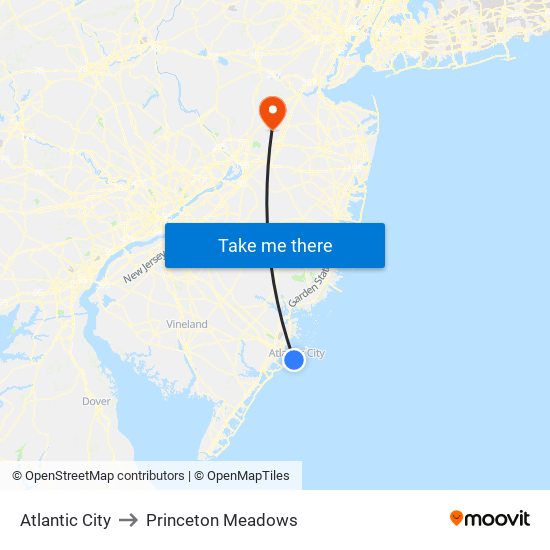Atlantic City to Princeton Meadows map