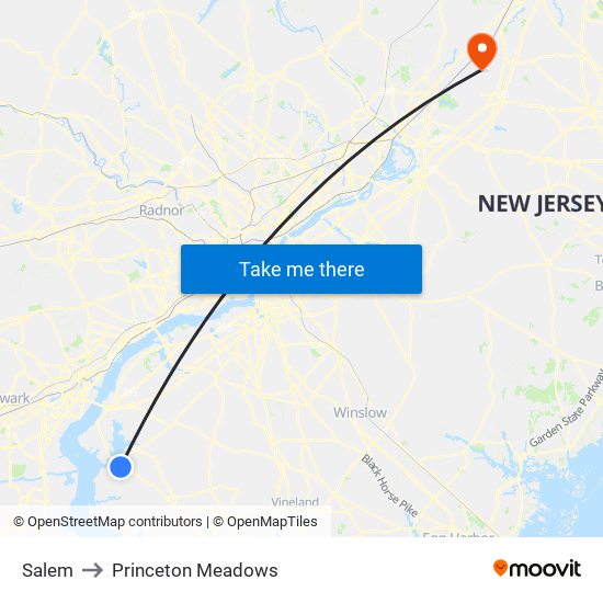 Salem to Princeton Meadows map