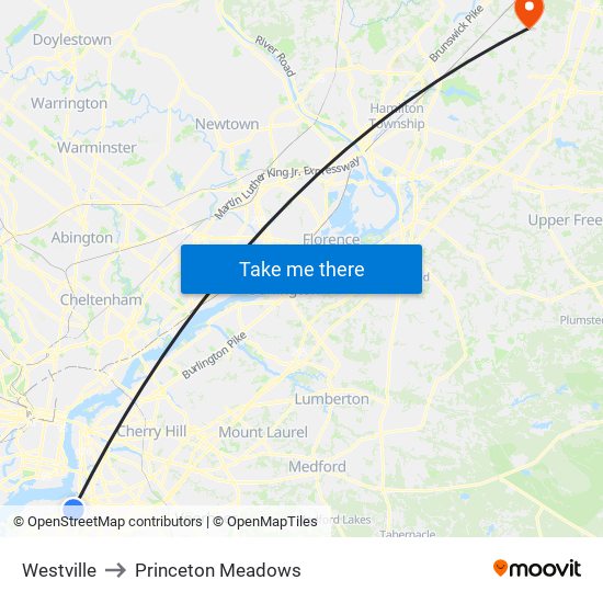 Westville to Princeton Meadows map