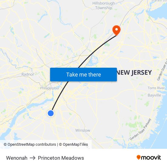 Wenonah to Princeton Meadows map
