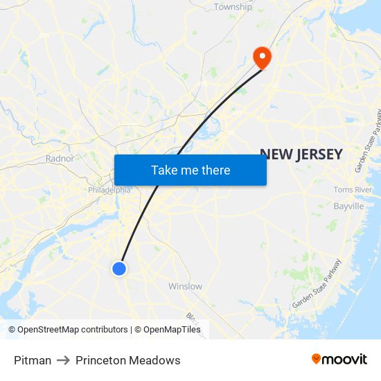 Pitman to Princeton Meadows map