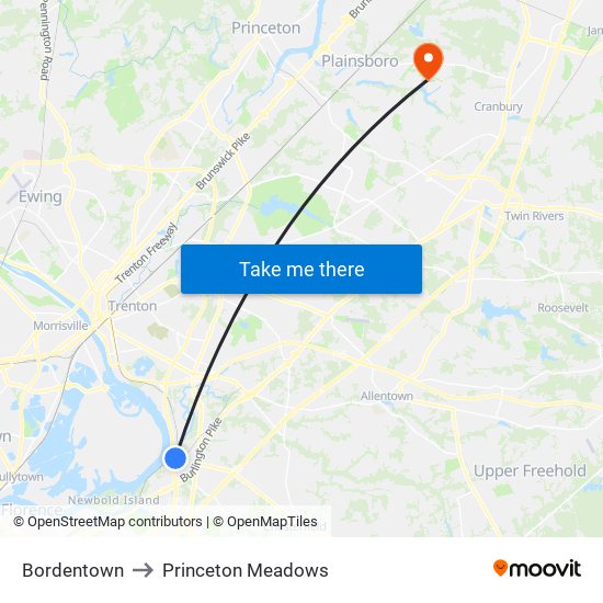 Bordentown to Princeton Meadows map