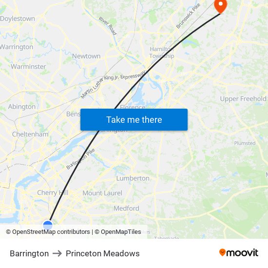 Barrington to Princeton Meadows map