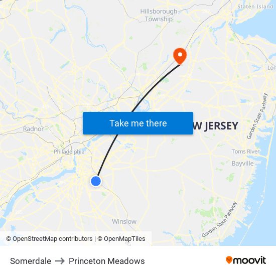 Somerdale to Princeton Meadows map