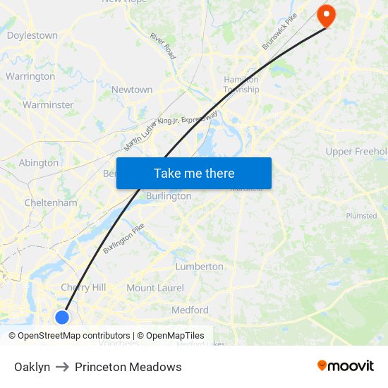 Oaklyn to Princeton Meadows map
