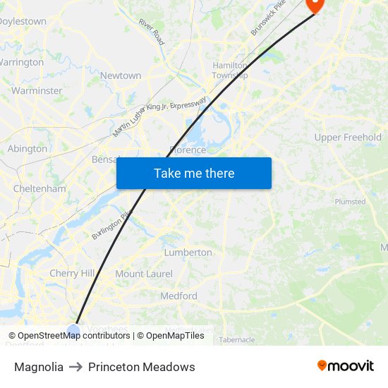 Magnolia to Princeton Meadows map