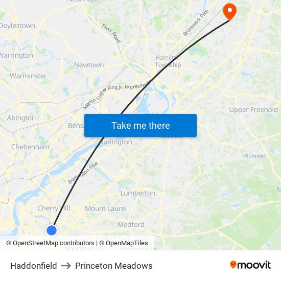 Haddonfield to Princeton Meadows map