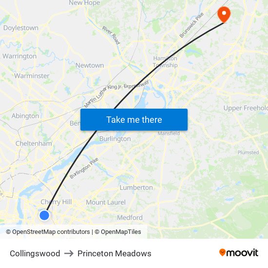 Collingswood to Princeton Meadows map