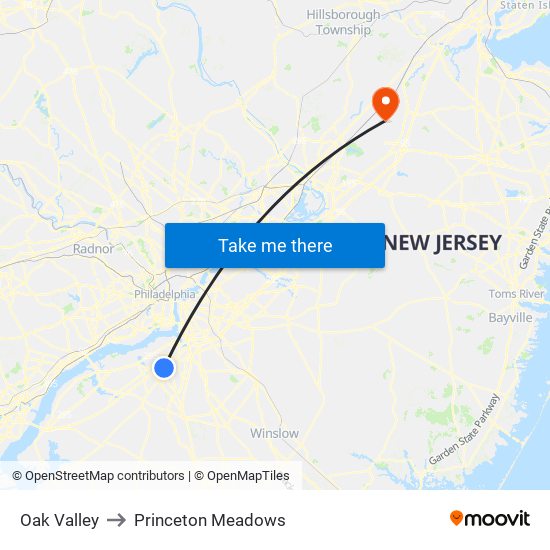 Oak Valley to Princeton Meadows map