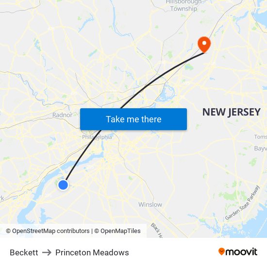 Beckett to Princeton Meadows map
