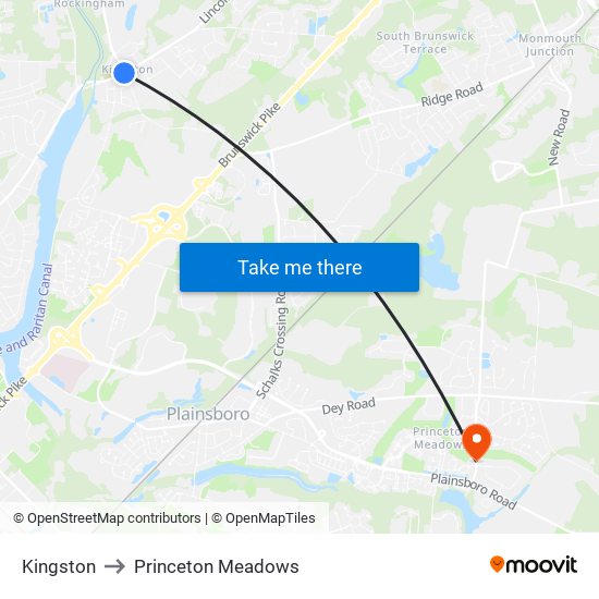 Kingston to Princeton Meadows map