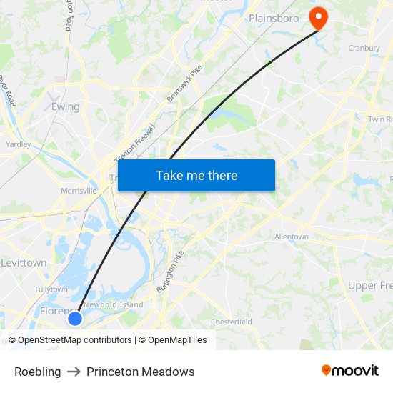 Roebling to Princeton Meadows map