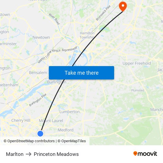 Marlton to Princeton Meadows map