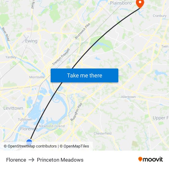 Florence to Princeton Meadows map