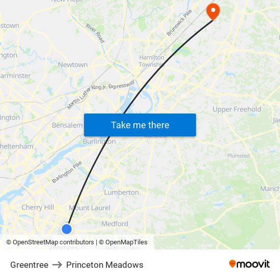 Greentree to Princeton Meadows map